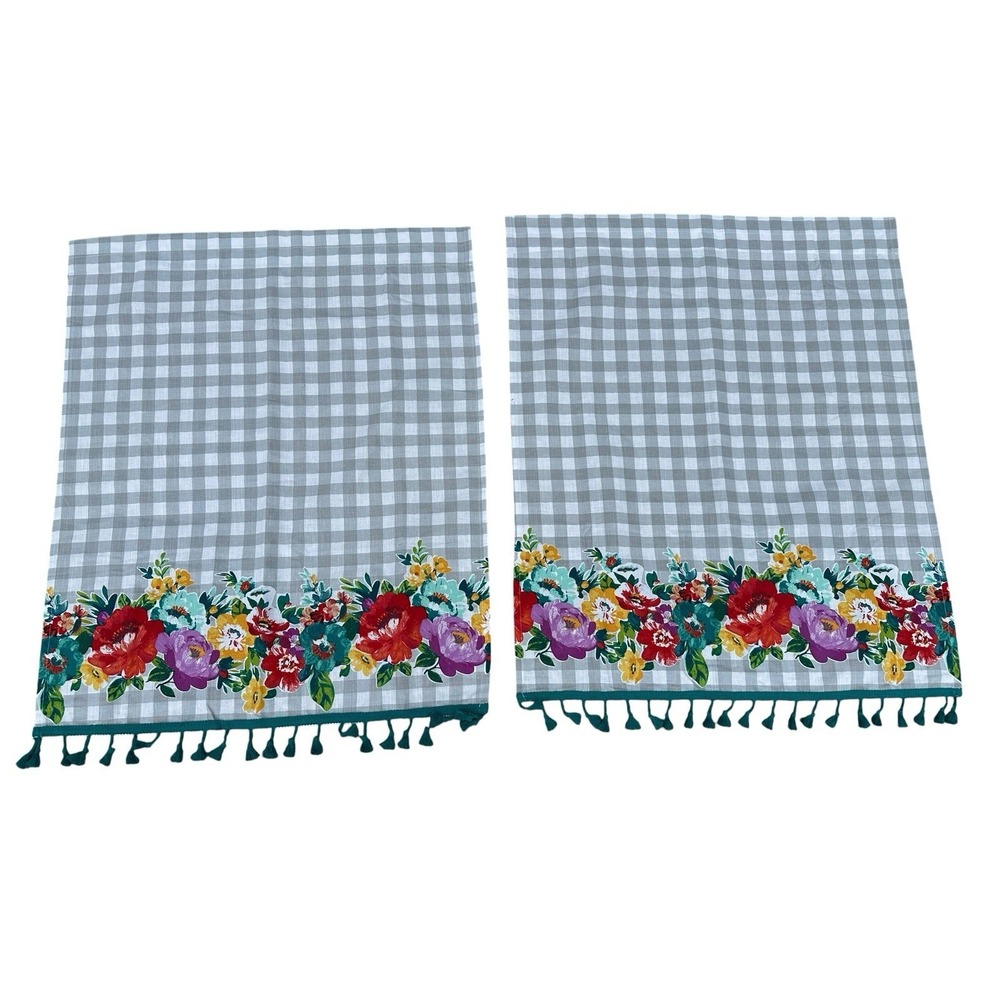 Pioneer Woman Sweet Romance Blossoms 2 Piece Curtain Set Tassel Trim Panels NEW